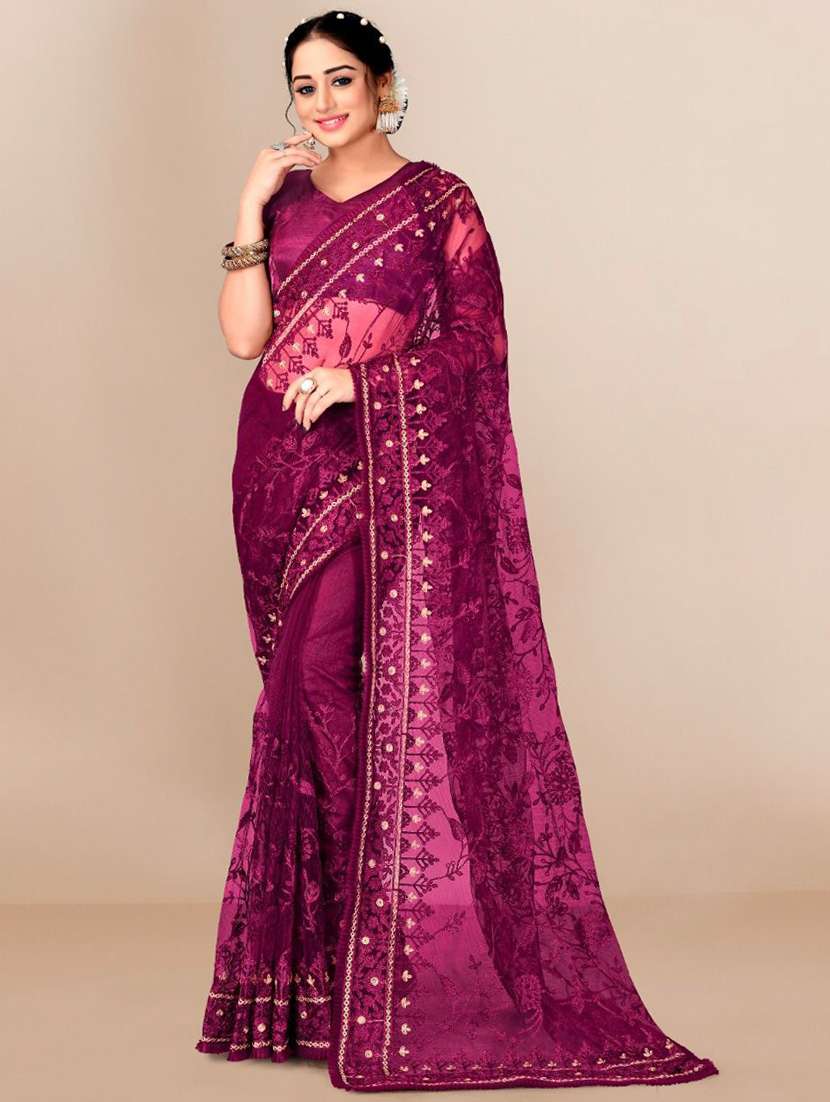 tonal embroidered net saree  with blouse