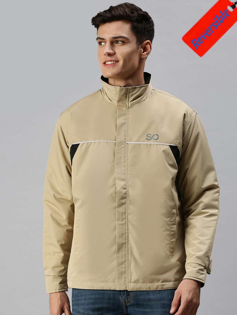 beige solid reversible casual jacket