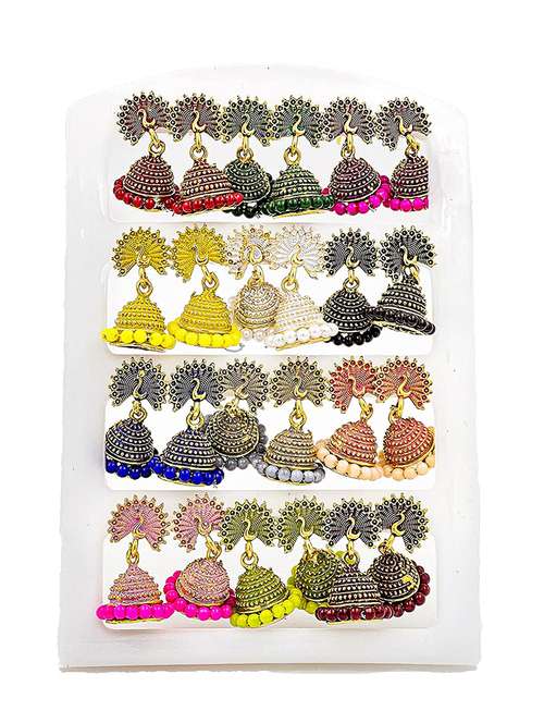  graceful delightful jhumka earrings pack of 12 pairs - 18438984 -  Standard Image - 0