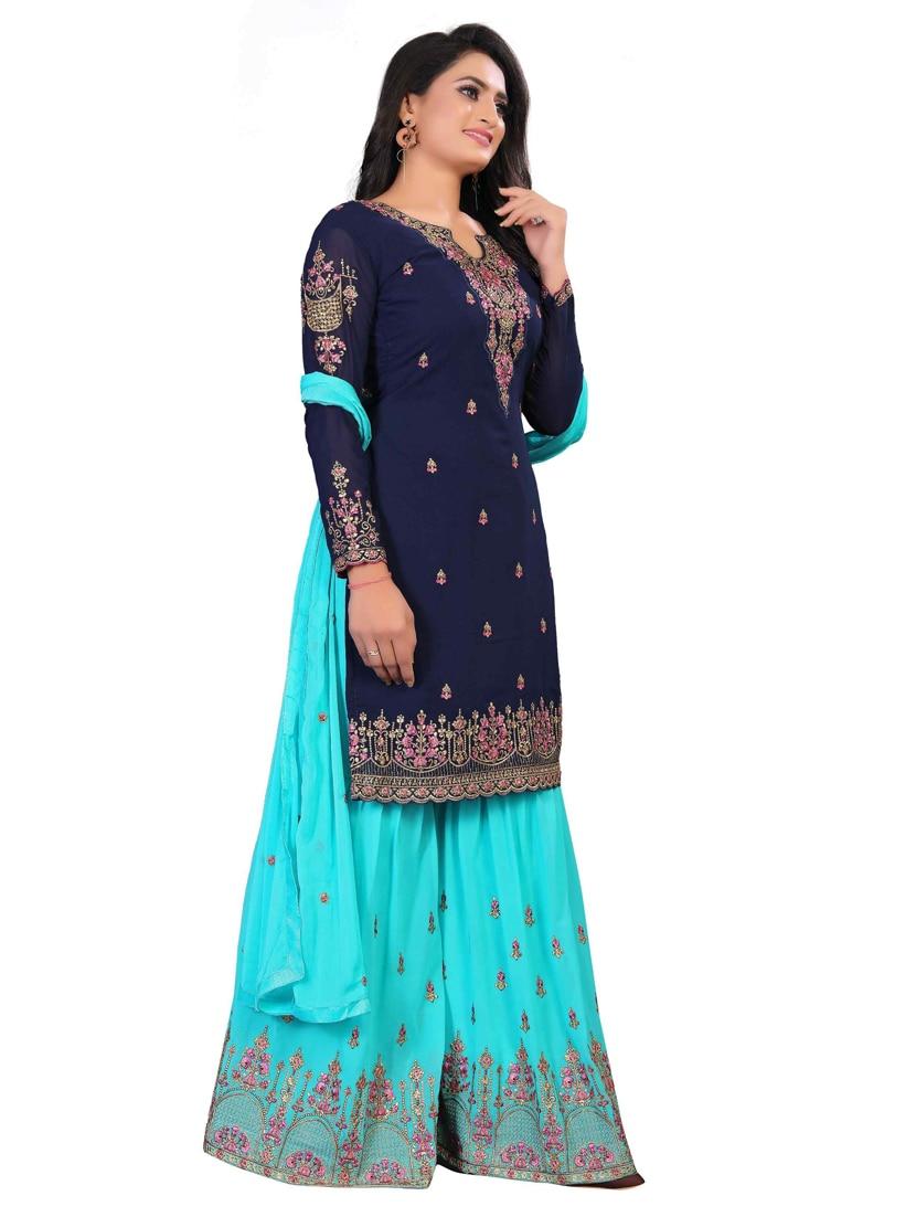 embroidered semi-stitched sharara suit set - 18438998 - Standard Image - 2