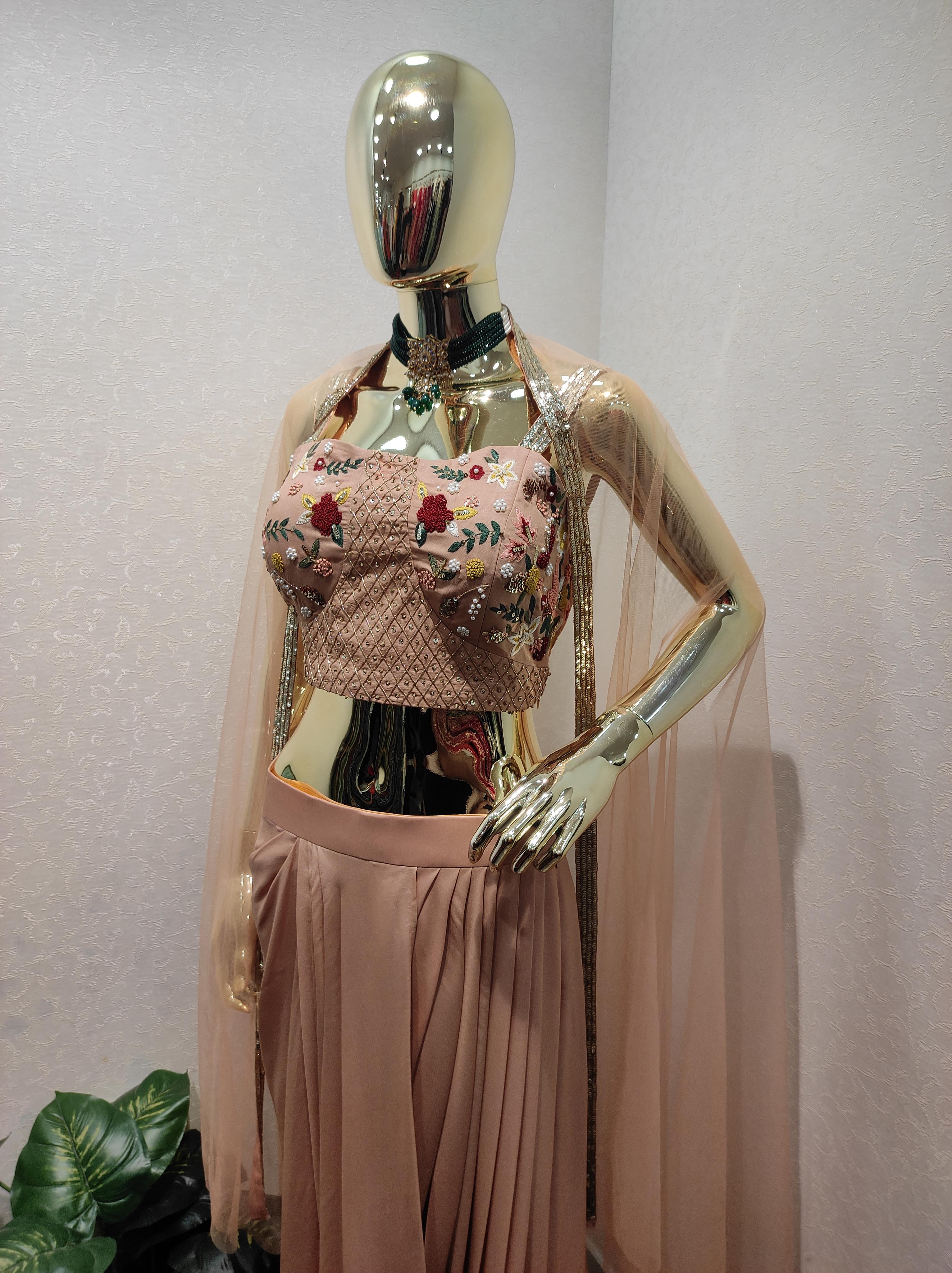 drape skirt with handcrafted blouse paired - 18439006 - Standard Image - 2