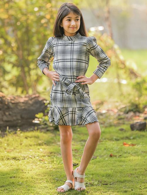 girls mock neck three quarter sleeves frock - 18439273 -  Standard Image - 0