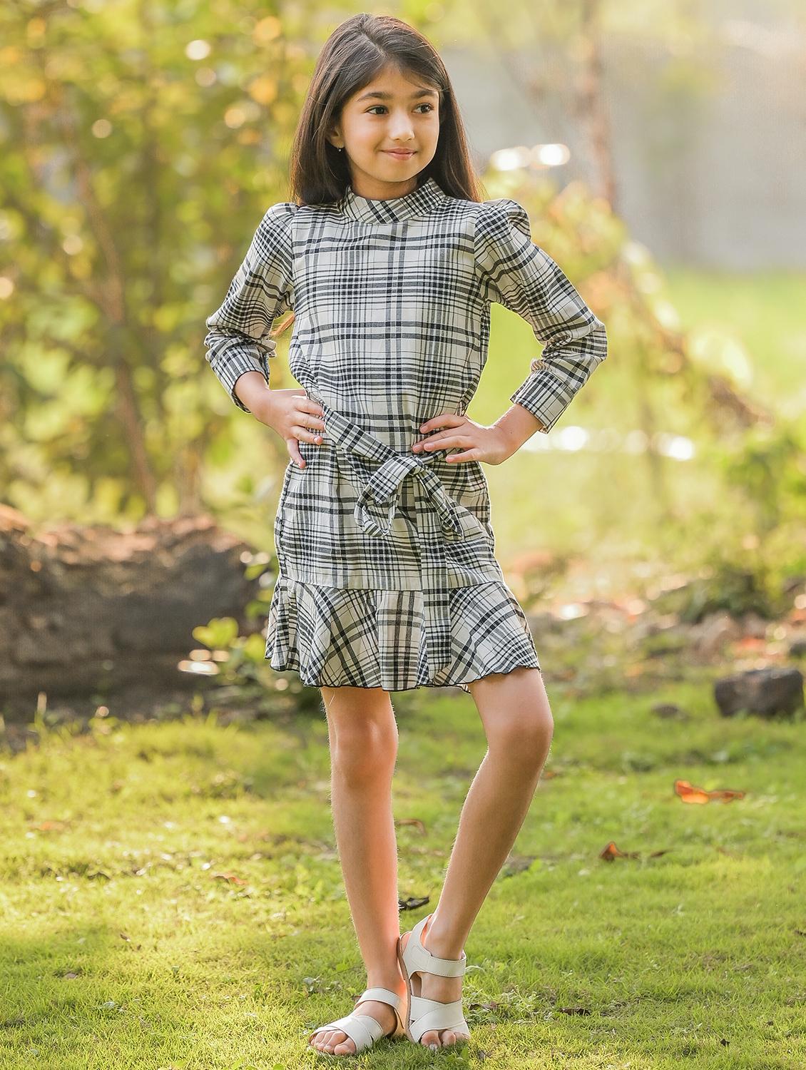 girls mock neck three quarter sleeves frock