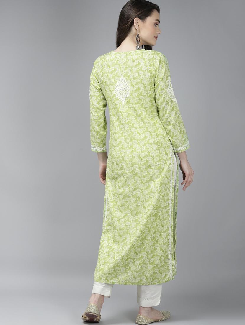 notch neck cotton chikankari straight kurta - 18439715 - Standard Image - 2