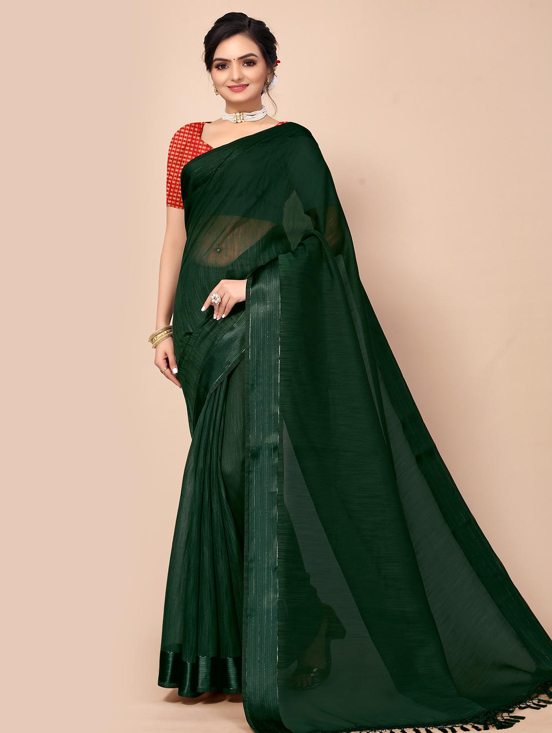 women's bordered royal blue colored saree with blouse