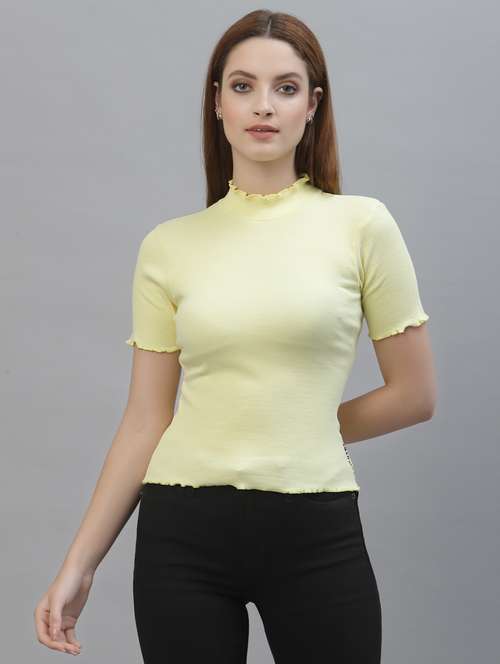women solid mock neck short sleeves top - 18439842 -  Standard Image - 0