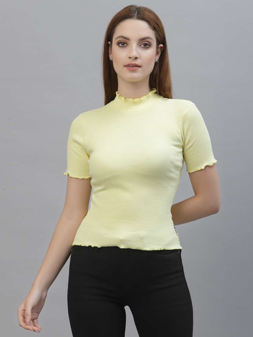 women solid mock neck short sleeves top - 18439842 -  Zoom Image - 0