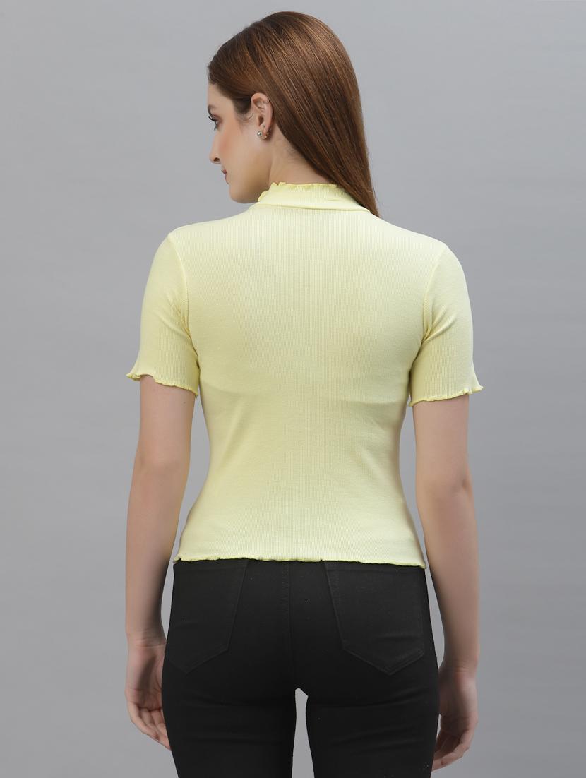 women solid mock neck short sleeves top - 18439842 - Standard Image - 2