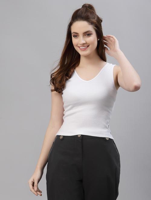 women's white v neck top - 18439844 - Standard Image - 0