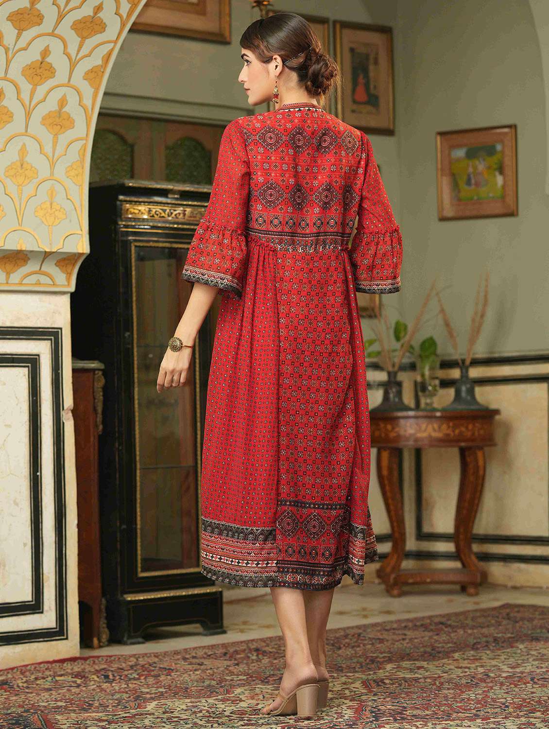 printed flared ethnic dress - 18439883 -  Standard Image - 2