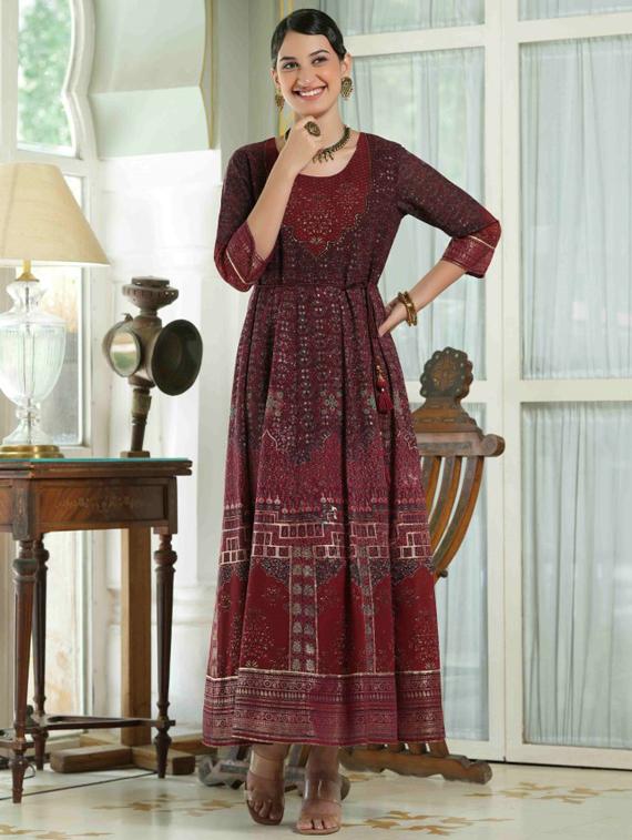 wonen three quater sleeves anarkali kurta - 18439920 - Standard Image - 2