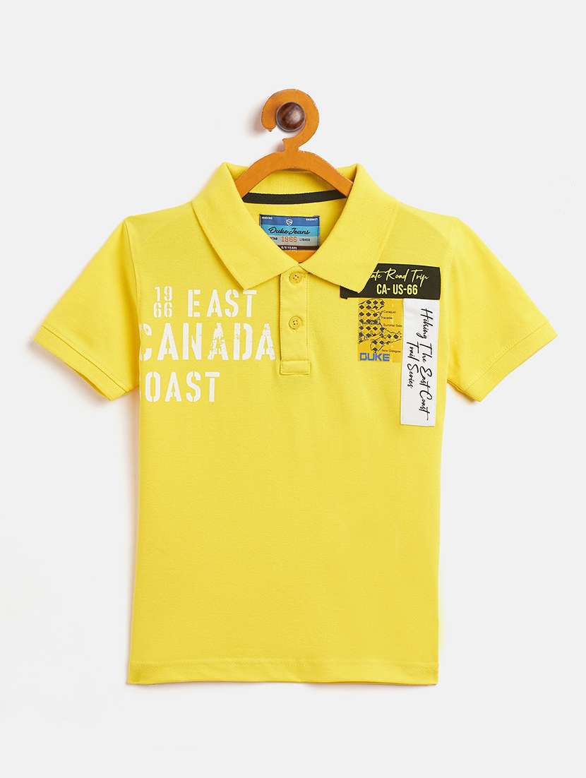 boys yellow printed polo t-shirt