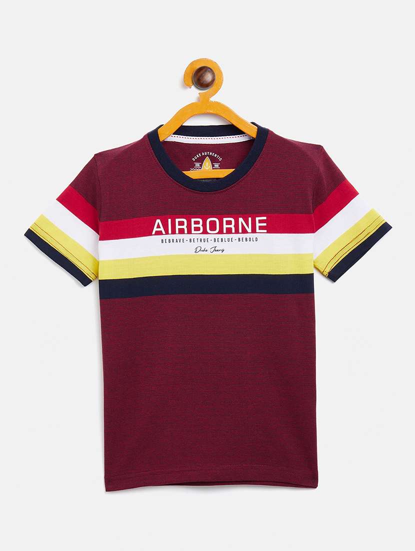 boys maroon striped t-shirt
