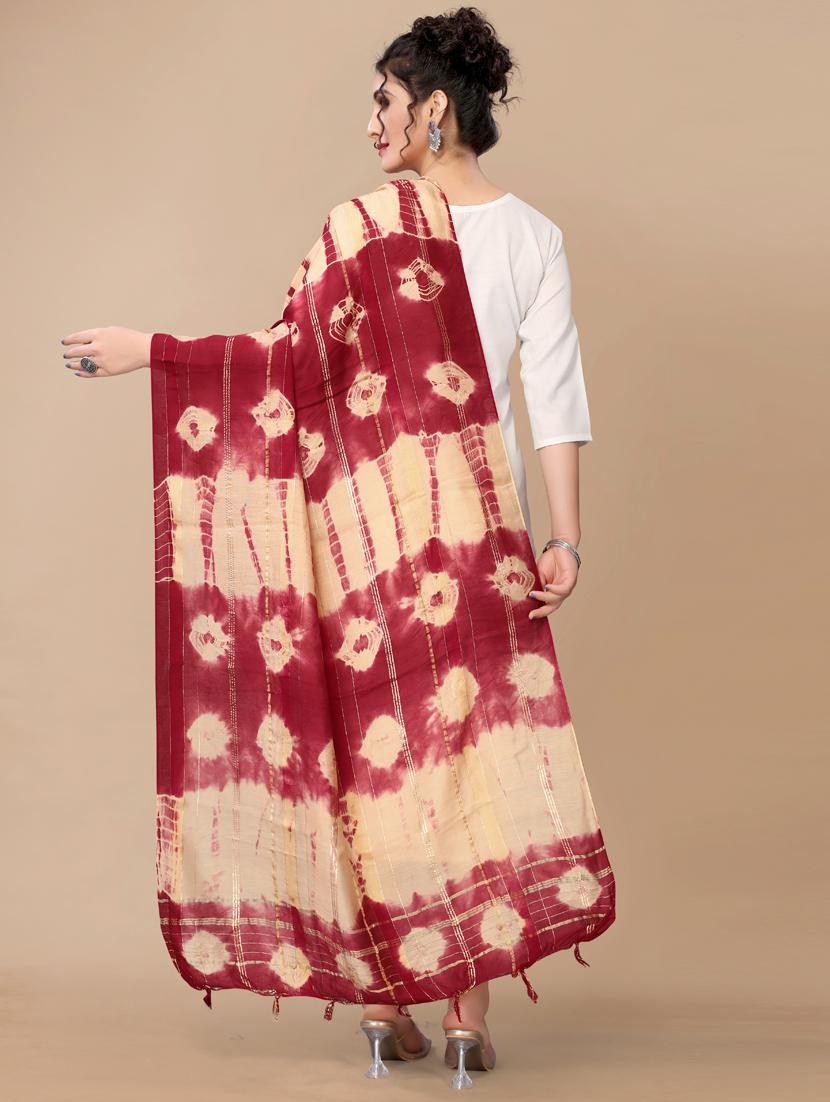 zari work tie & dye dupatta - 18441656 - Standard Image - 2