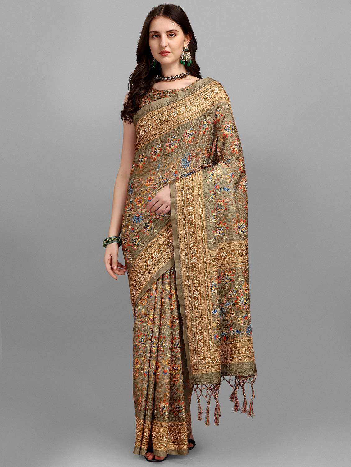 kaantha work printed saree with blouse