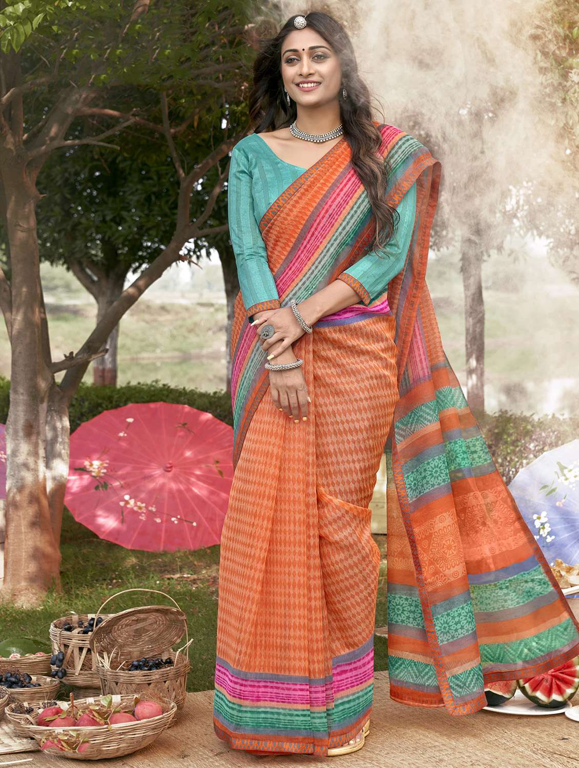 lace bordered printed saree