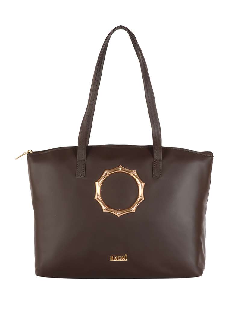 brown solid regular handbag