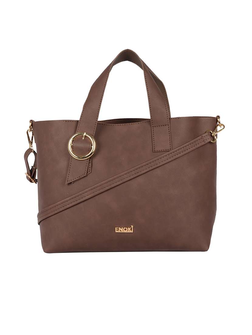 brown solid regular handbag