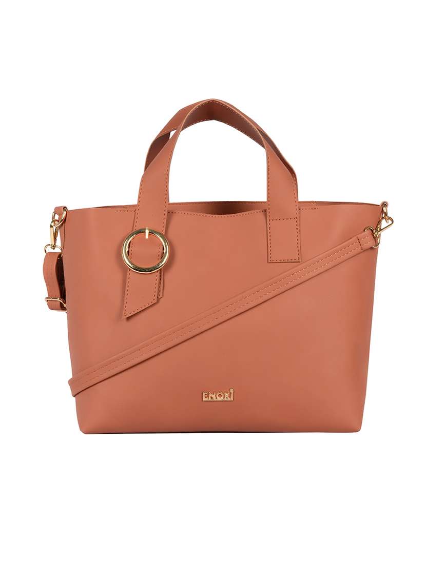 peach solid regular handbag