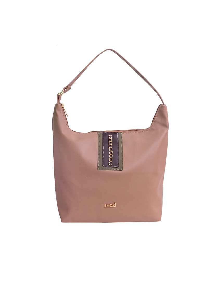 peach solid regular handbag