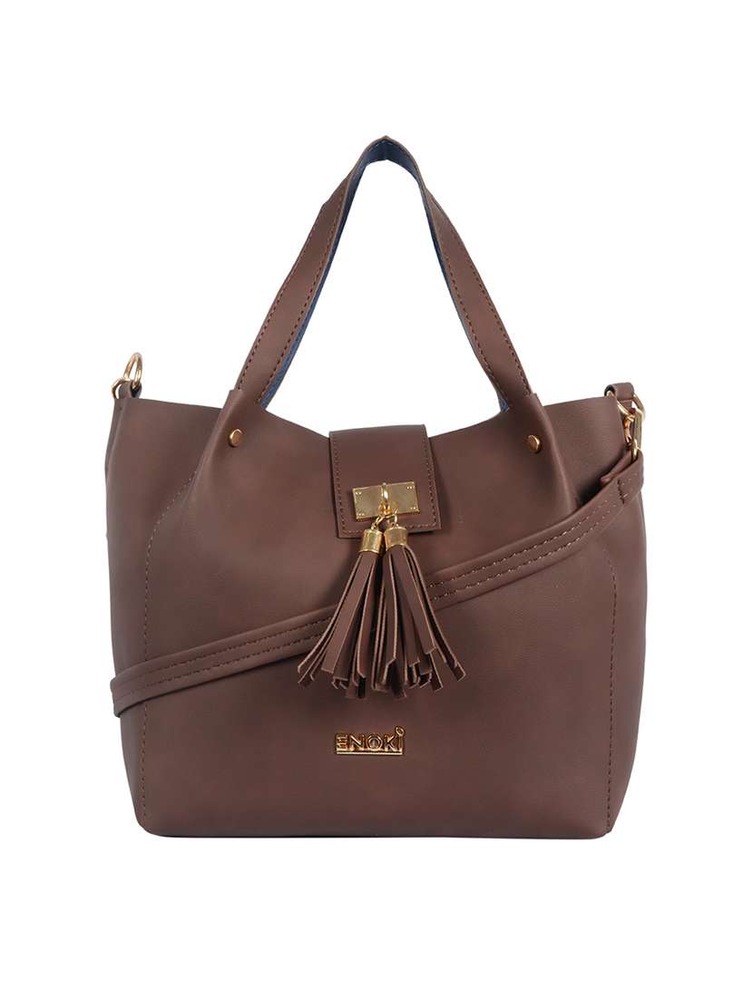 brown solid regular handbag