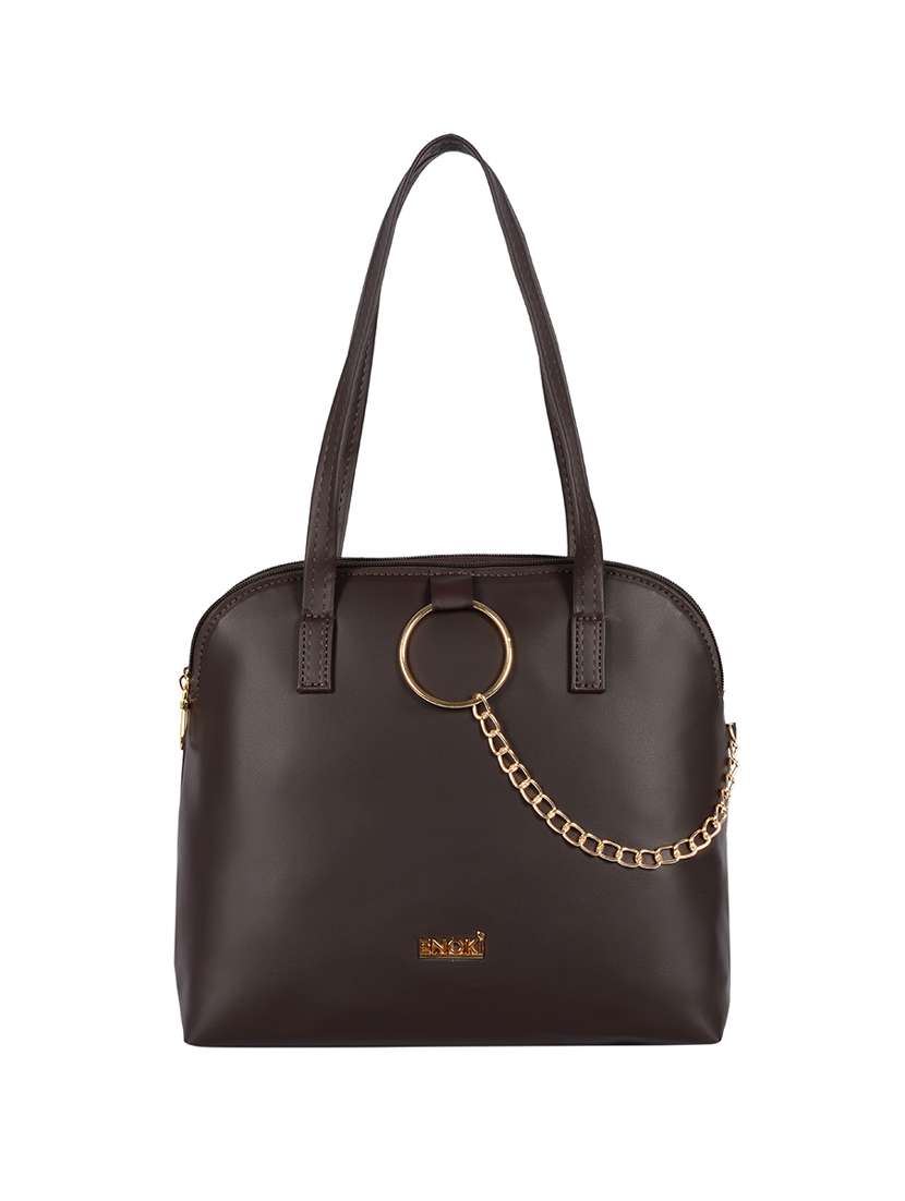 brown solid regular handbag