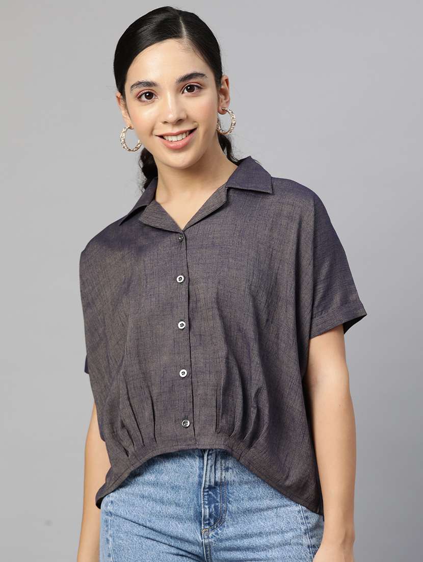 women's high-low collared top