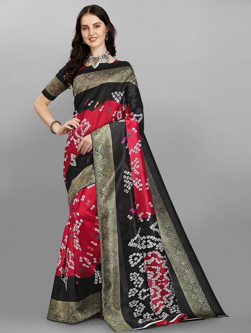 contrast bordered printed saree