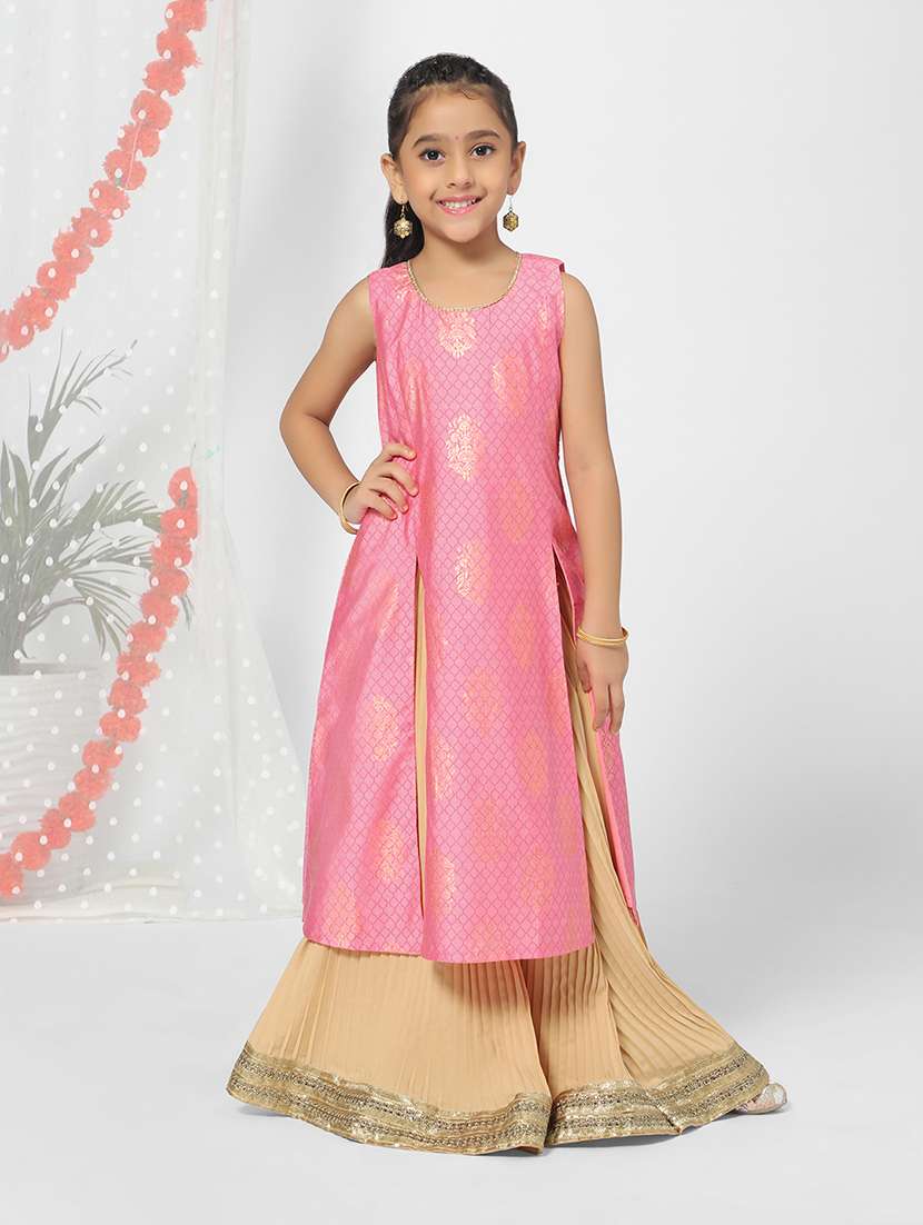 girl pink printed kurta palazzo set 