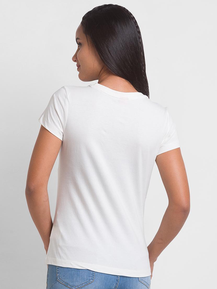 women's chest print round neck t-shirt - 18444626 - Standard Image - 2