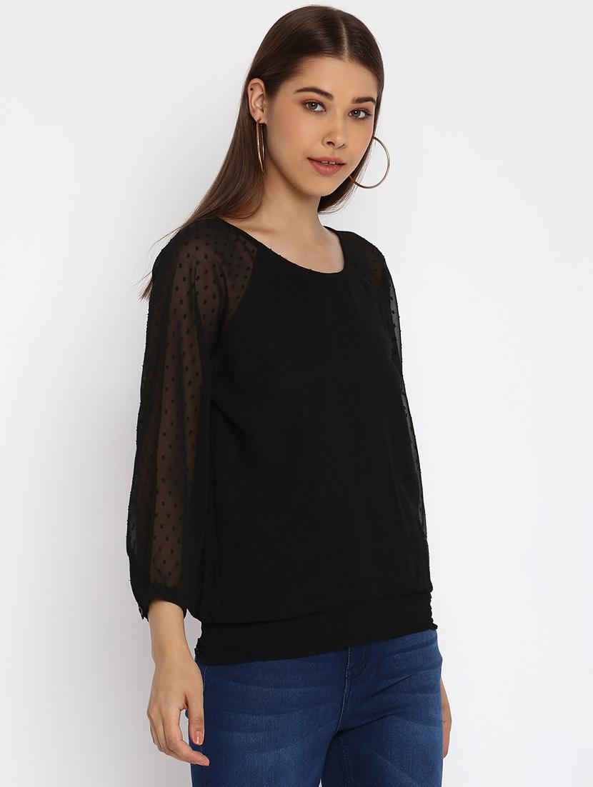 round neck self design top - 18444870 - Standard Image - 2