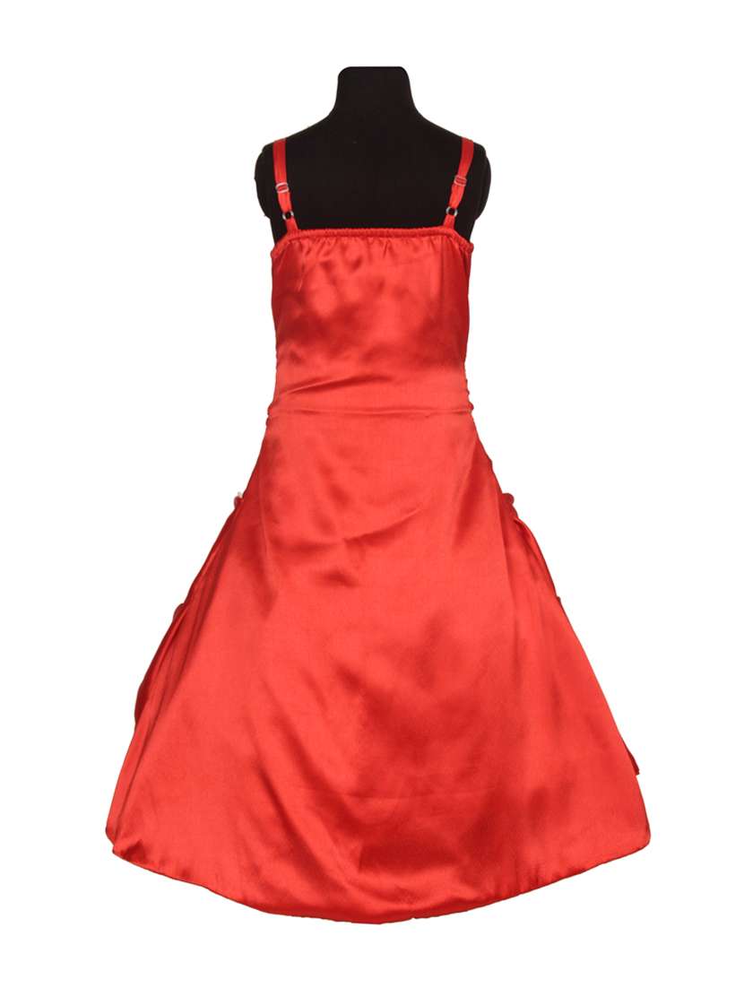 girls red applique work solid gown
