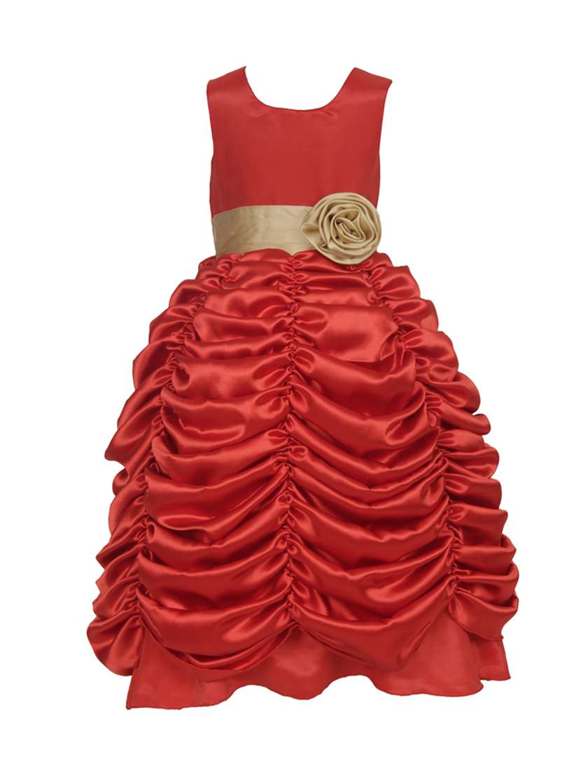 girls red solid layered party gown