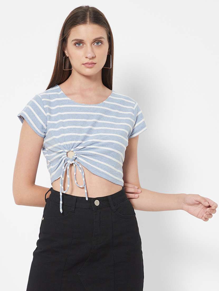 round neck striped crop top
