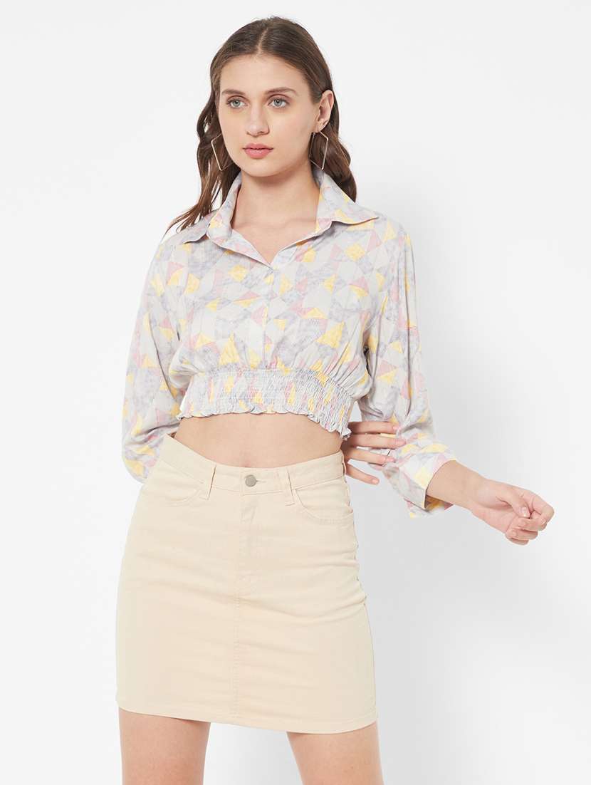 shirt collar geometric crop top 
