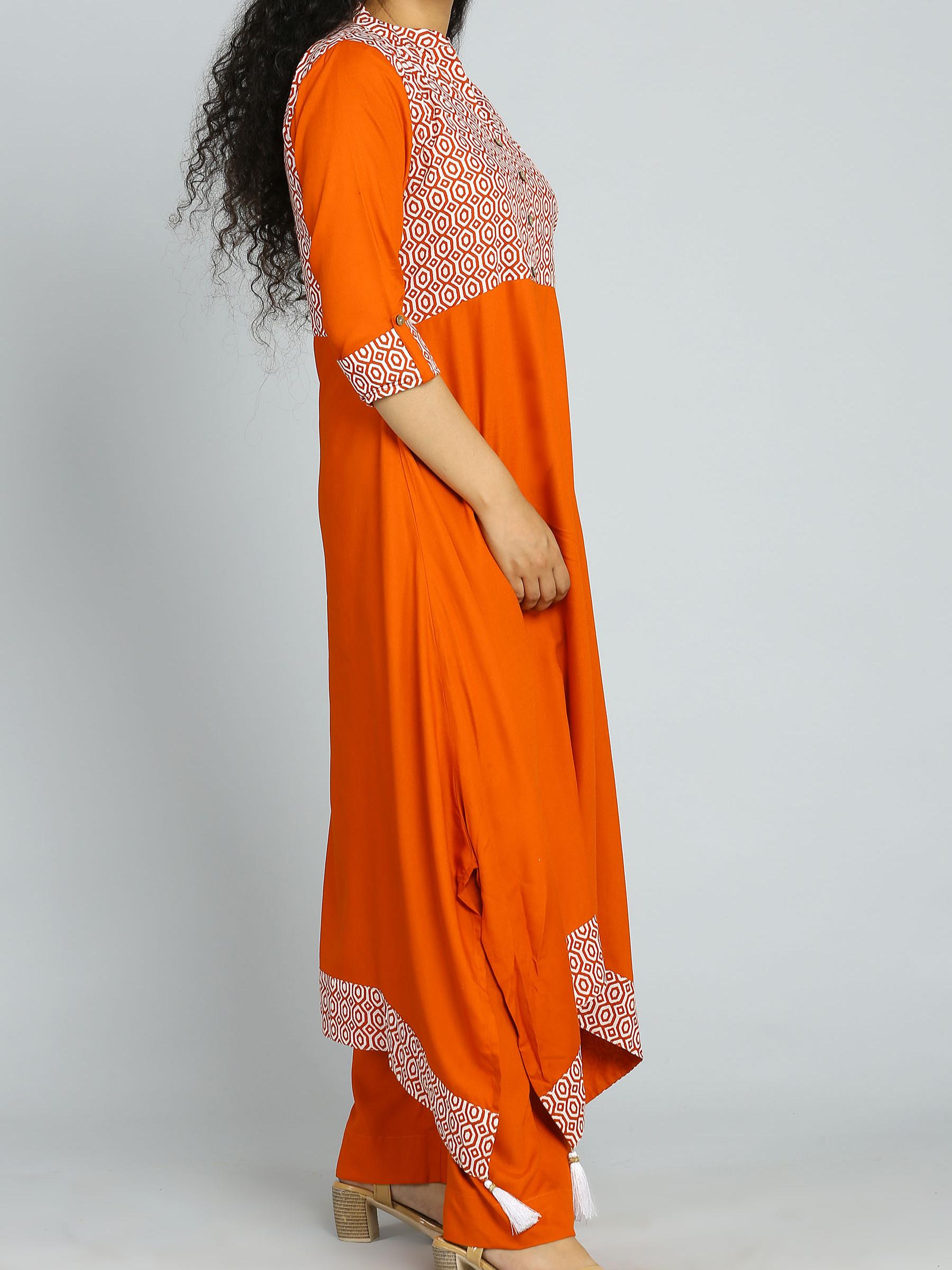 ethnic orange kurta with pant set - 18445344 - Standard Image - 2