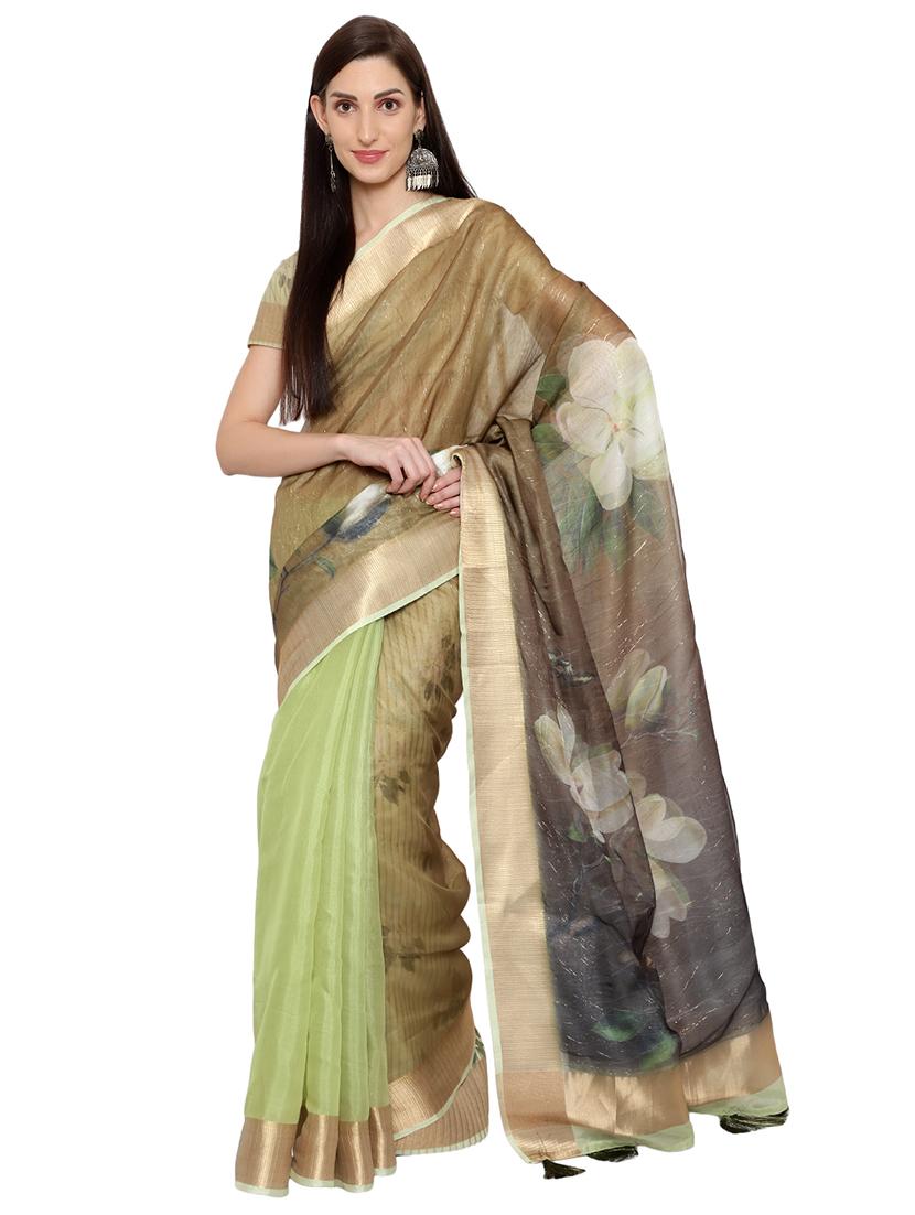 gold zari border printed saree with blouse