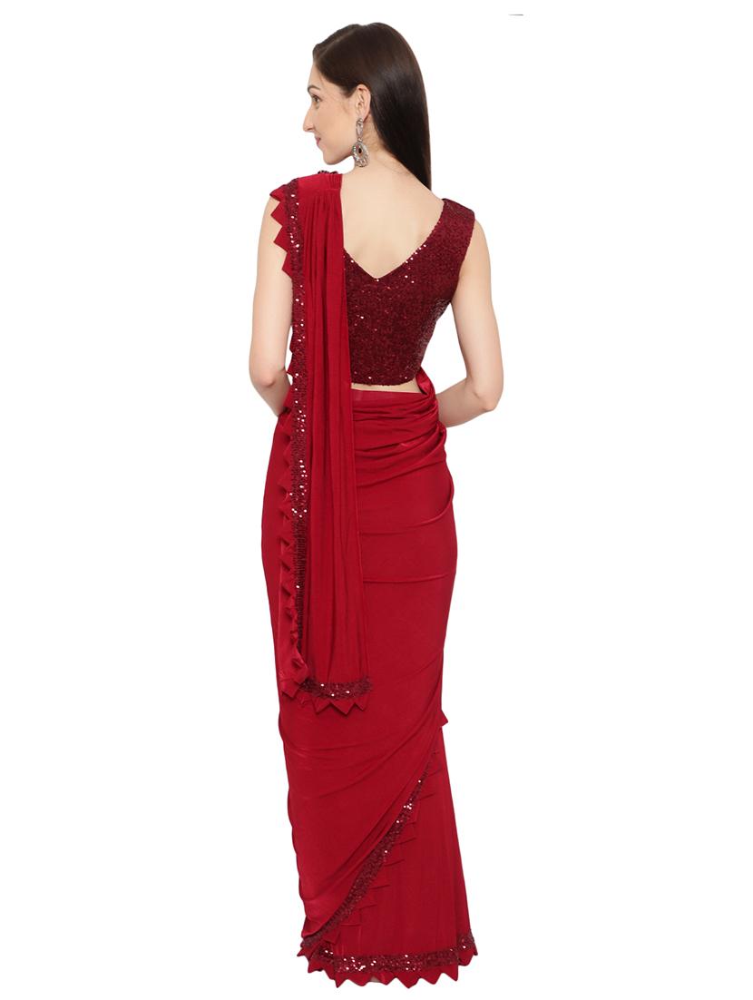 solid sequin draped saree with blouse - 18445552 - Standard Image - 2