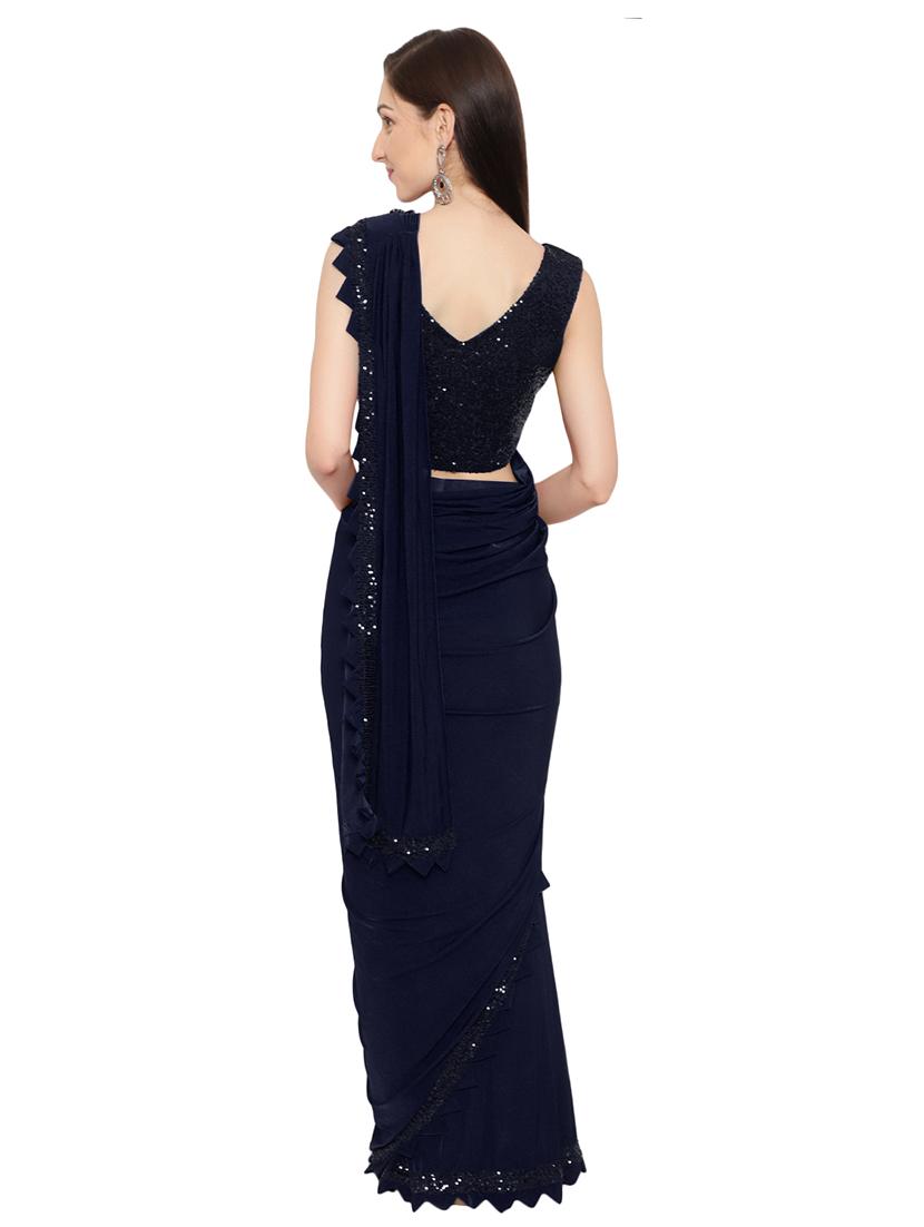 solid sequin draped saree with blouse - 18445553 - Standard Image - 2