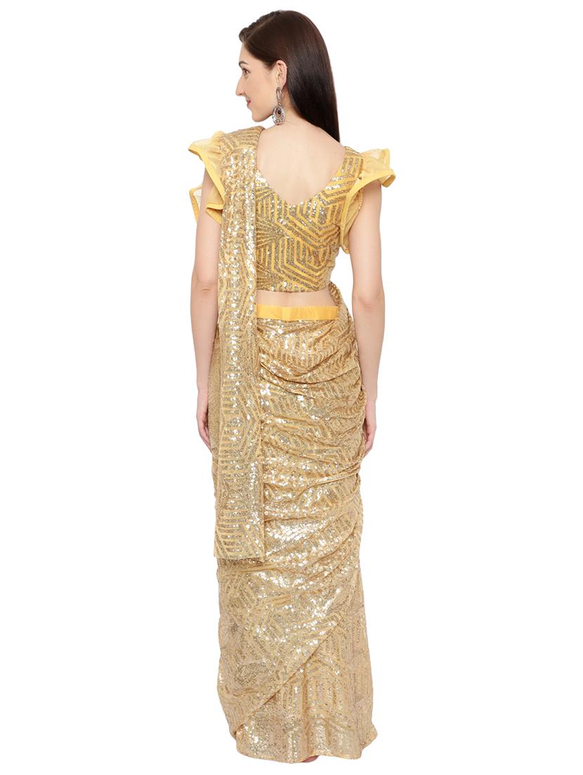 all over sequin draped saree with blouse - 18445565 - Standard Image - 2