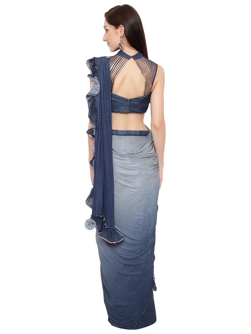 shimmery ombre ruffled draped saree with blouse - 18445574 - Standard Image - 2