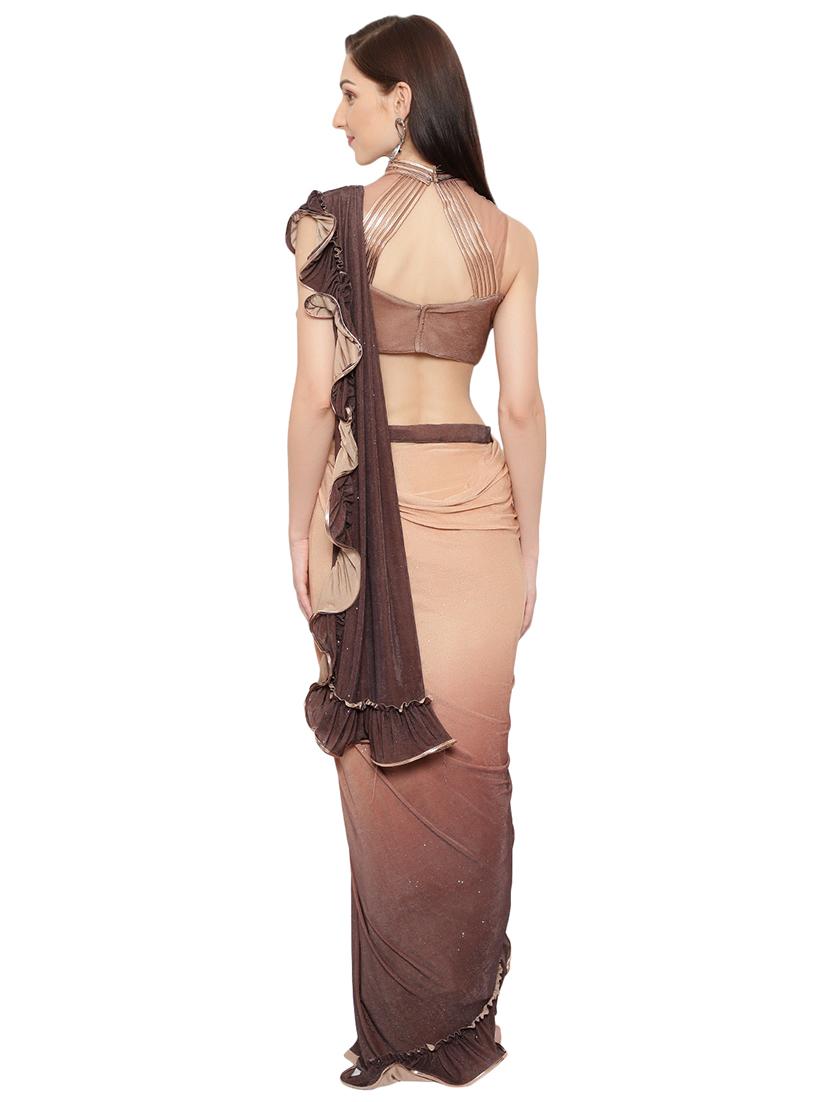 shimmery ombre ruffled draped saree with blouse - 18445576 - Standard Image - 2