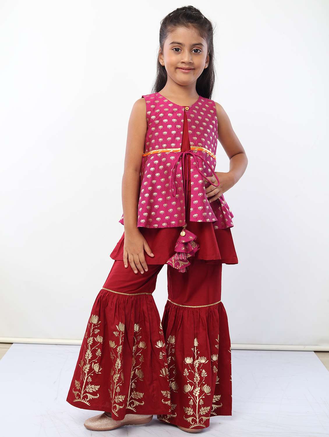 multi colored printed kurta sharara set 