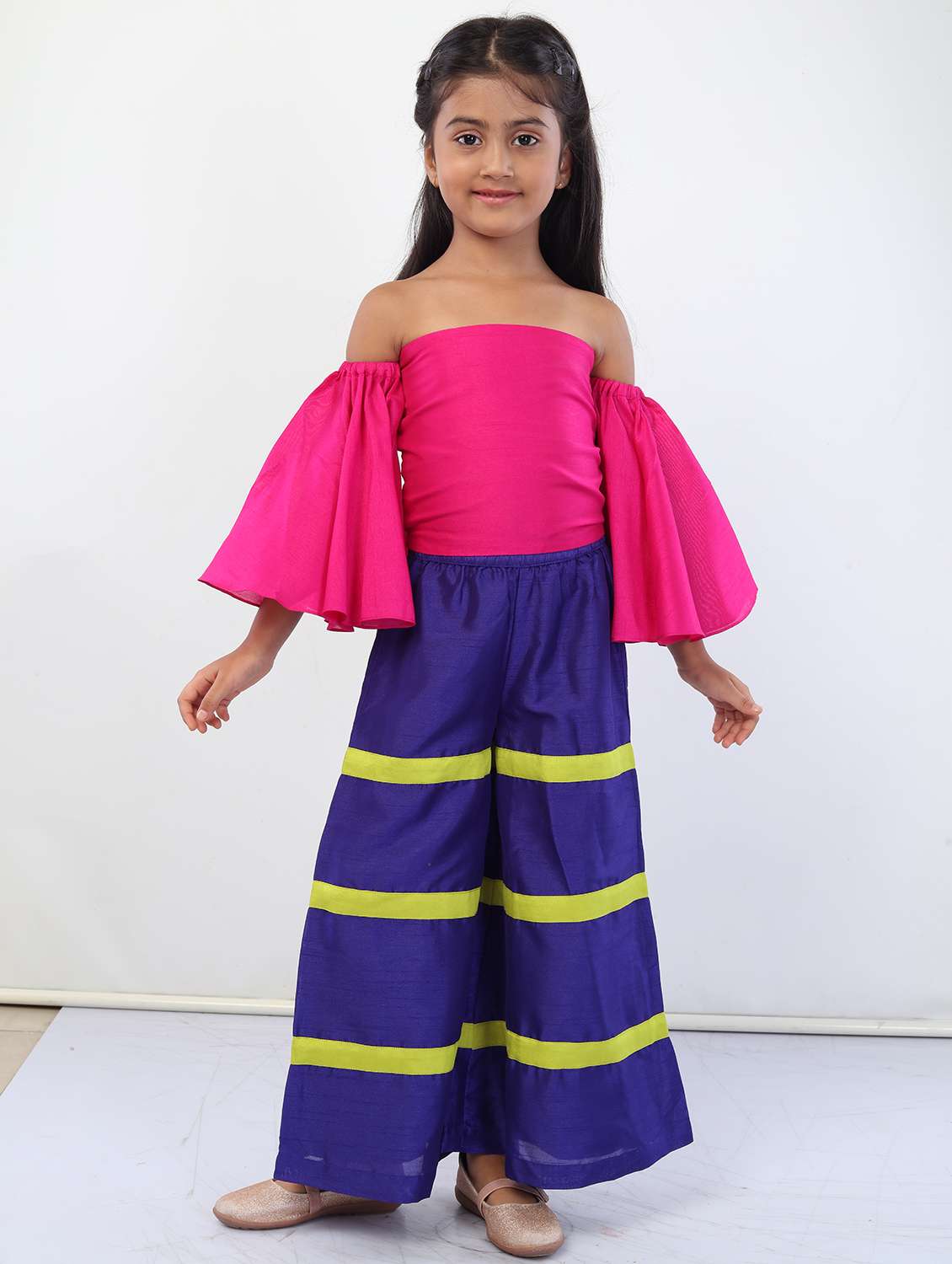 girls pink striped top pants set