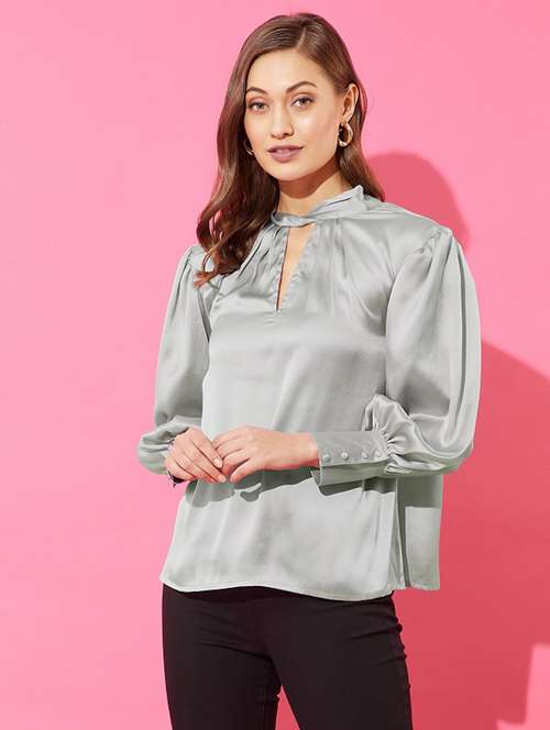 women's a line key hole neck top - 18446894 - Standard Image - 0
