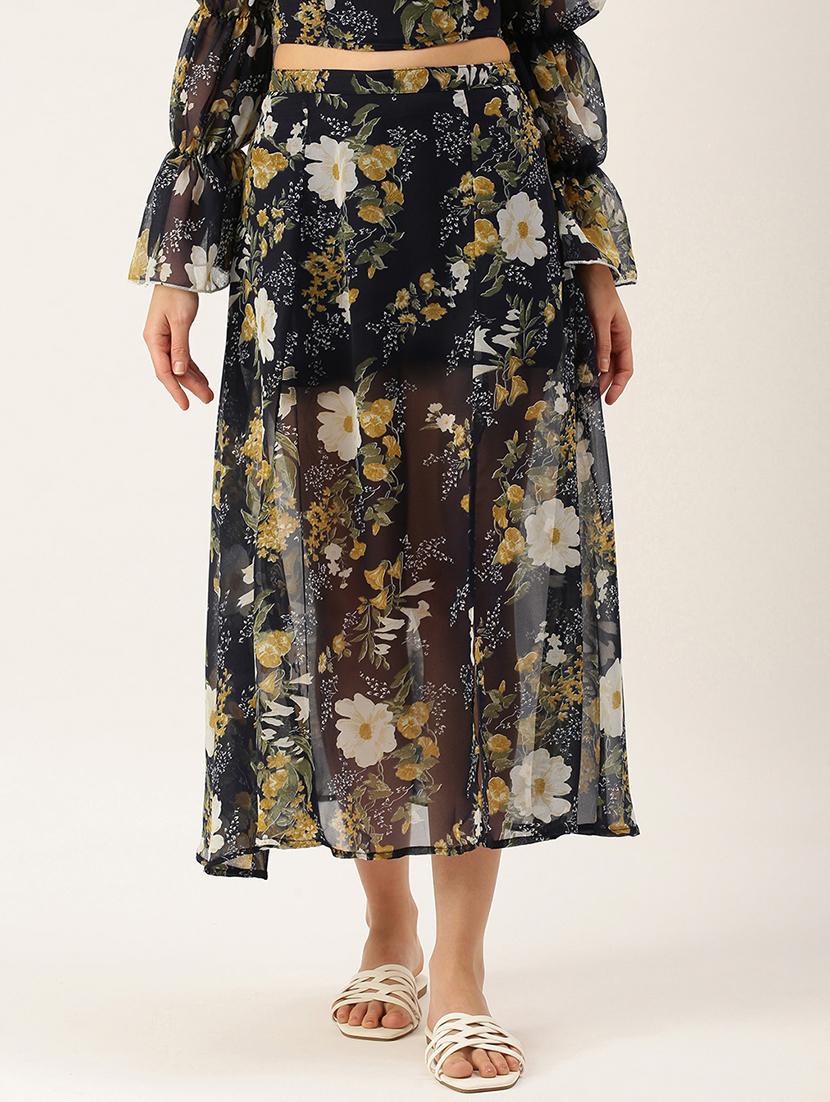 mid rise floral side slit skirt - 18446950 - Zoom Image - 0