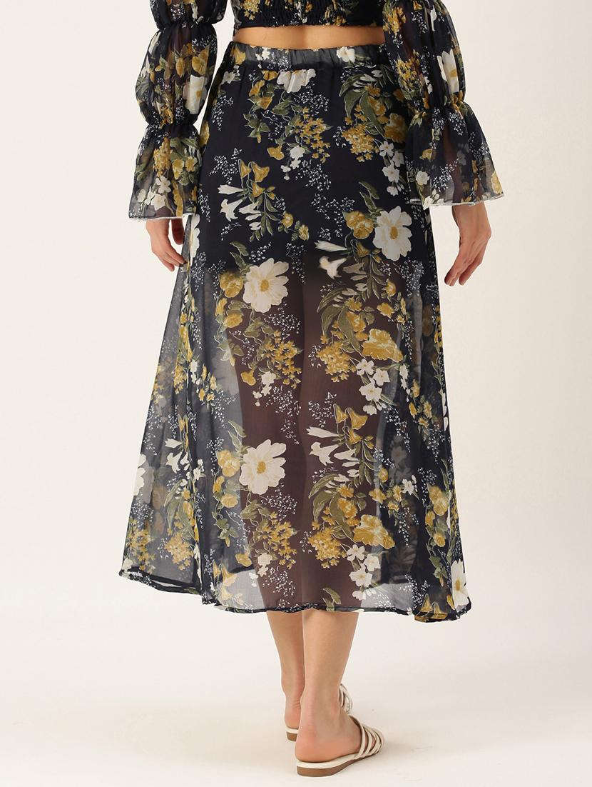 mid rise floral side slit skirt - 18446950 - Standard Image - 2