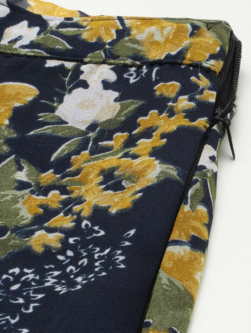 Mid Rise Floral Side Slit Skirt