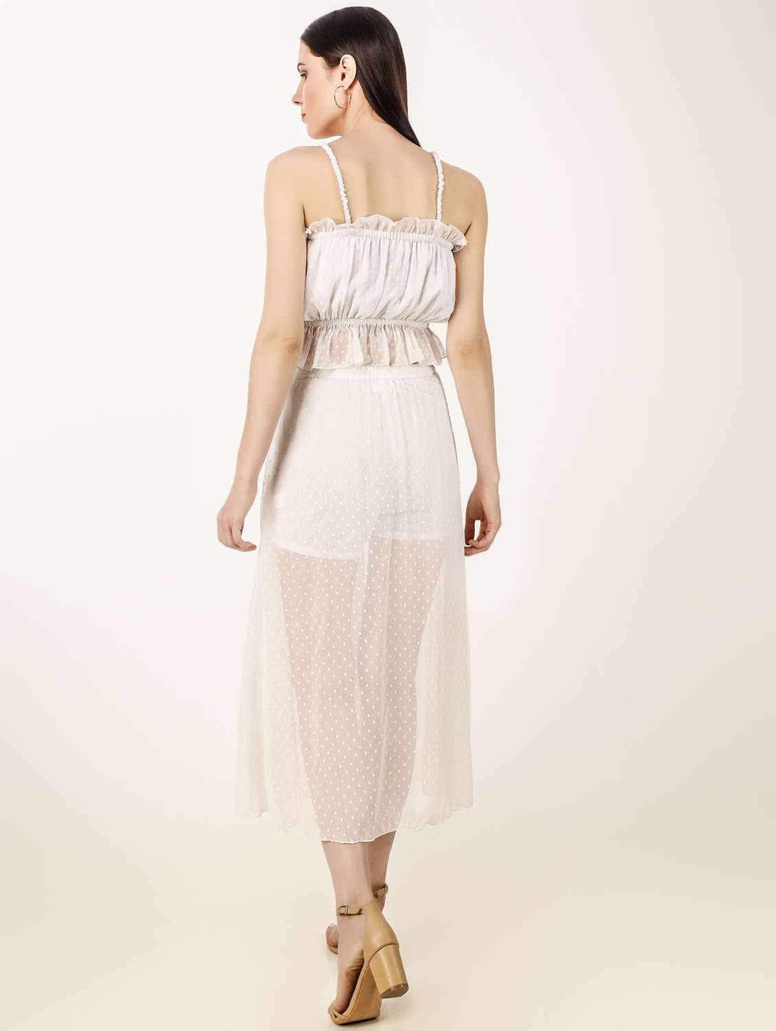 white self design crop top with & skirt set  - 18446971 -  Standard Image - 2