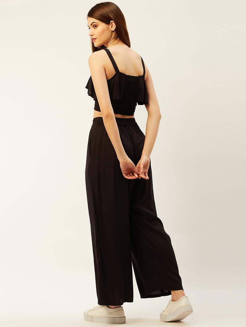 black solid crop top & trouser set - 18446980 - Standard Image - 2